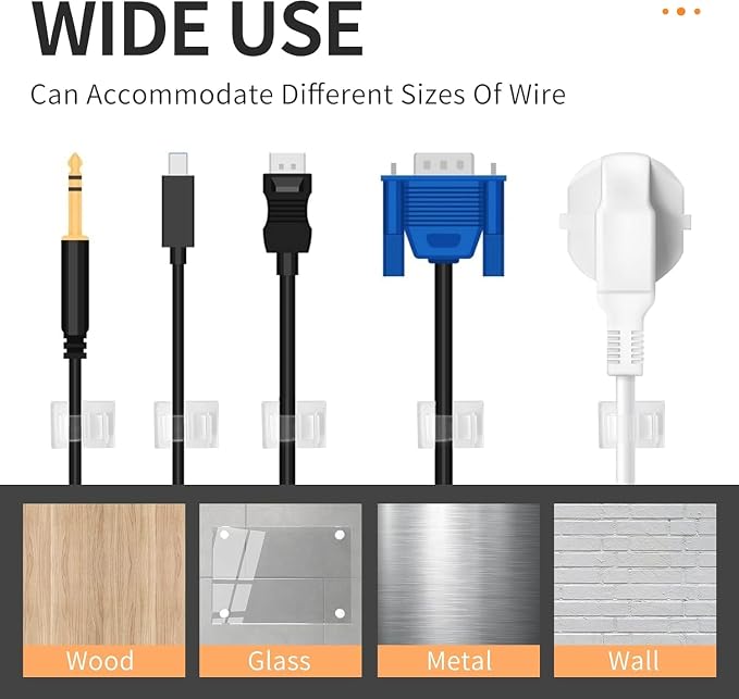 Viaky 30Pcs Clear Cable Clips with Self Adhesive Backed Nylon Cord Holder | Wire Organizer Under Desk Office Home Adjustable Wire Management Transparent Drop Wire Holder for 0.5 Inch (12.5mm) Cables