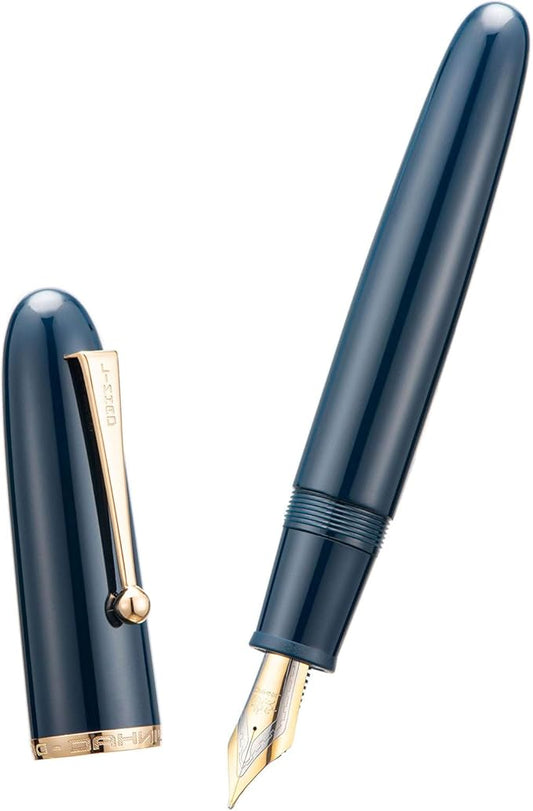 Jinhao 9019 Fountain Pen Dadao Series Dark Blue Acrylic Gold Trim #8 Extra Fine Nib with Large Converter for Writing, Signature and Calligraphy