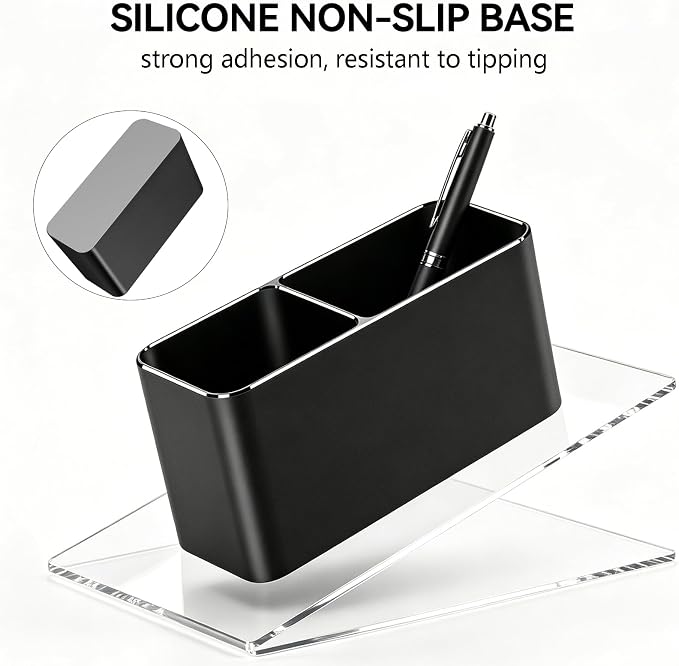Pen Holder for Desk, Dual-Slot Pencil Cup Metal Pen Organizer for Office | Aluminum Alloy Body, Minimalist Design, Non-Slip Silicone Base, Protective Felt Base Pad