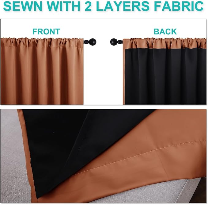 NICETOWN 100% Blackout Curtains for Living Room, Privacy Protection & Noise Reducing Drapes, Black Lined Window Treatment Panels for Patio Sliding Glass Door (Burnt Orange, 2 Pieces, W52 x L84)