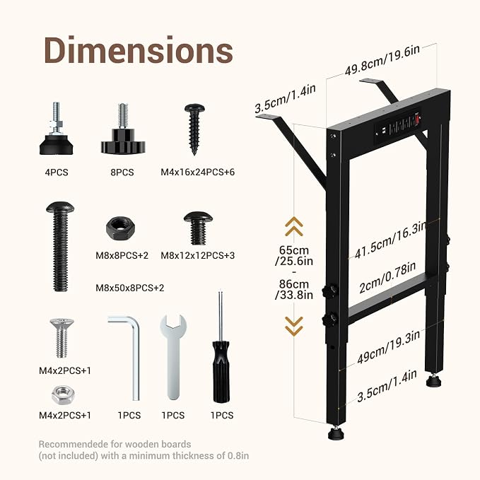 Heavy Duty Adjustable Workbench Legs with Rubber Pads, Set of 4 Height Adjustable 25.6" to 33.8" Table Legs for DIY Computer Desk, 19.6" Depth Workbench Frame Kit for Industrial Furniture & Study Desk