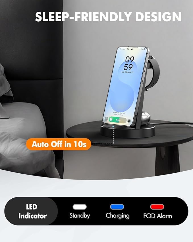 Wireless Charger for Samsung: 3 in 1 Charging Station for Samsung S26/S25/S24/S23/S22/S21, Note 20/10, Z Fold 6/5, Galaxy Buds 4/3/2 Pro, Galaxy Watch Ultra/8/7/6/5-Android & iPhone 15W Charging Dock