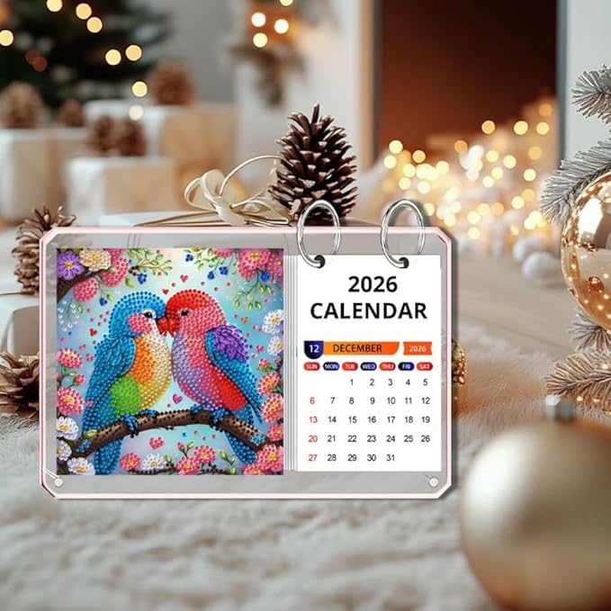 2026 Standing Desk Calendar DIY Diamond Art Painting Monthly Flip Desktop Calendar Mosaic Kits Acrylic Tabletop Calendars Diamond Art Craft Supplies Planner for Office Home Decor-Bird