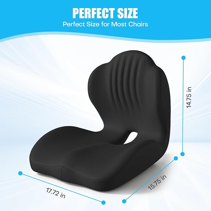 Ergonomic Seat Cushion for Tailbone Sciatica Lower Back Pain Relief, L-Shaped Seashell Memory Foam Coccyx Hollow Cushion, 2-in-1 Lumbar Back Support Pillow for Office Gaming Car Chair Black