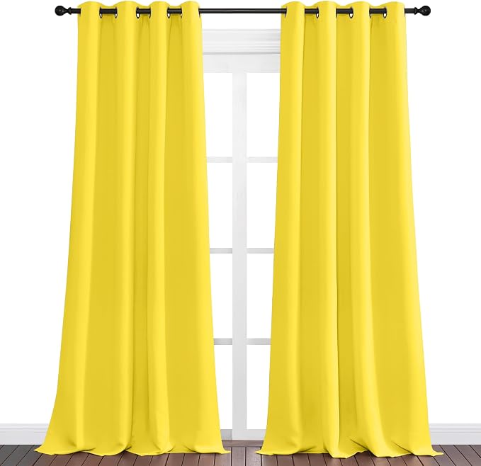 NICETOWN Bright Yellow Curtains 120" Long for Office, Dining, Guest Room, 55" Wide, 2 Pieces, Sound Reducing Heat and Cold Block Curtain Panels for Modern Decorative