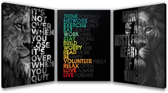 Halioyo 3 Piece Lion Wall Art - Motivational Wall Art, Inspirational Canvas Prints for Office Decor, Modern Lion Picture for Men, Leadership & Strength Pictures for Bedroom Living Room(12x16 inches)