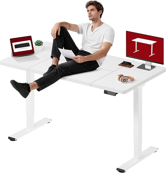 SANODESK Dual Motor Electric Standing Desk 63 x 28 Inches, Height Adjustable Sit Stand Desk with Large Splice Board for Home Office, Computer Workstation, Study & Gaming, White Frame/White Top