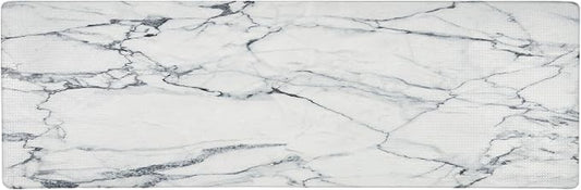 Home Dynamix Cozy Living Modern Marble Runner Anti-Fatigue Kitchen Mat, Non-Slip Floor Mat, Padded Standing Desk Mat, Grey/White, 17.5"x55"
