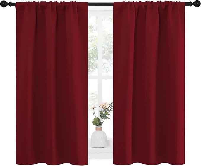 NICETOWN 40inch Curtains for Small Windows, Thermal Insulated Privacy Short Drapes for Kitchen Bathroom (Set of 2, Burgundy Red, 29" Wide)