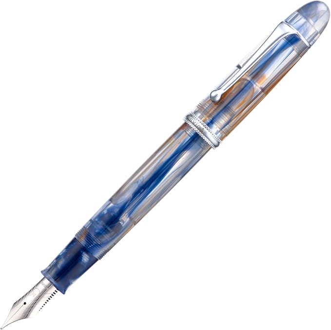 Asvine V800 Fountain Pen – Vacuum Filling System with Large Ink Capacity – Smooth Number 8 Medium Nib with Gift Case and Wrench – Blue Brown