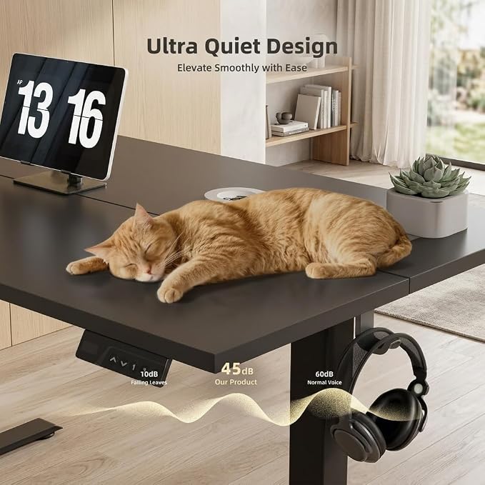 Claiks Electric Standing Desk, Adjustable Height Stand up Desk, 40x24 Inches Sit Stand Home Office Desk with Splice Board, Black Frame/Deep Black Top