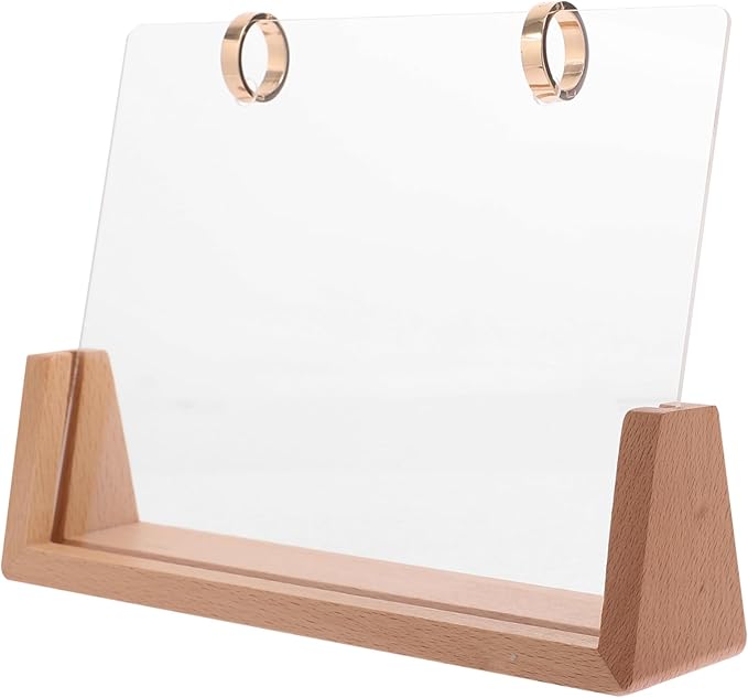 DOITOOL 1 Set Wooden Desk Calendar Base Sturdy Flip Calendar Support for Desktop Elegant and Functional Quick Setup for Office Decor Beechwood with Acrylic and Metal Circles