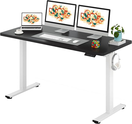 SANODESK One-Piece Electric Standing Desk, Seamless 60 x 24'' Ergonomic Height Adjustable Sit Stand Desk with Memory Presets for Home Office Computer Workstation, White Frame/Black Top