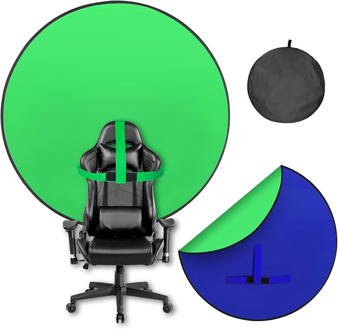 Portable Blue Green Screen Chair, 57 in Greenscreen Backdrop with Stand Double Sided Foldable Green Background, Chroma Key, for Photography Streaming Gaming Photo Zoom Video Chats and Meeting
