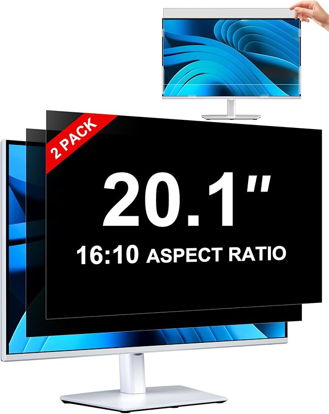 [2-Pack] Privacy Screen For Computer Monitor, 20.1-Inch 16:10 Aspect Ratio; Anti Spy/Bule Light/Glare And Eye Protection, 2 Install Ways Removable For Office, Airport, Cafe And Other Public Area; Diagonal 20.1 Inches, Width 17.04 Inches, Height 10.65 I...