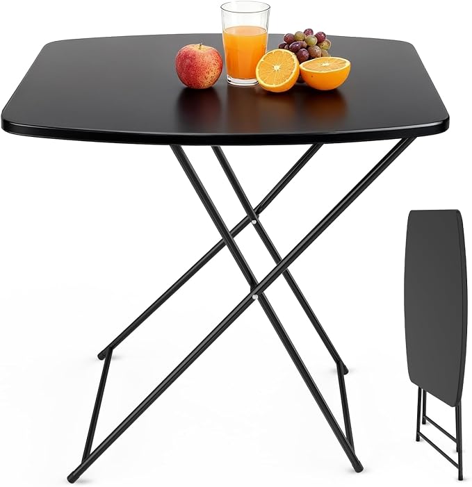 VINGLI Small Folding Table Portable, 18" Adjustable Height Personal Laptop TV Tray, Camping Table, HDPE Plastic Top with Steel Frame,Black