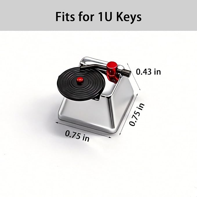 Artisan Keycaps, Vinyl Record Player Custom Cover Caps for MX Mechanical Keyboard, Movable Turntable Tonearm Records Resin Handmade 1U Replacement for Esc Del Arrow Key (Silver and Black)