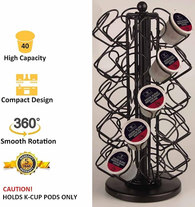 BLACKSMITH FAMILY K Cup Holders,K Cup Holder, K Cups Holder,K Cup Carousel, Coffee Pods Holder Storage Organizer Stand,No Assembly Required,Black (Deluxe Version,40 Pods Capacity)