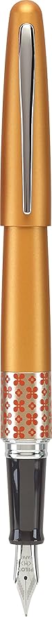 PILOT MR Retro Pop Collection Fountain Pen in Gift Box, Orange Barrel with Flower Accent, Medium Point Stainless Steel Nib, Refillable Black Ink (91443)