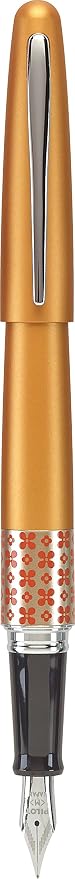 PILOT MR Retro Pop Collection Fountain Pen in Gift Box, Orange Barrel with Flower Accent, Fine Point Stainless Steel Nib, Refillable Black Ink (91433)