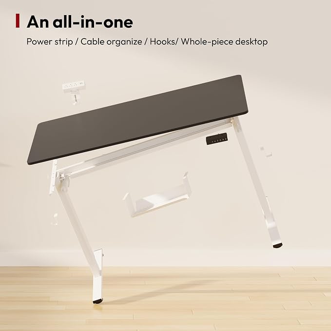 SANODESK Electric Standing Desk with Desk Clamp Power Strip 40"x 24" Whole-Piece Desktop Height Adjustable Stand Up Desk with Cable Management Sit Stand Home Office Desk White Frame/Black Top
