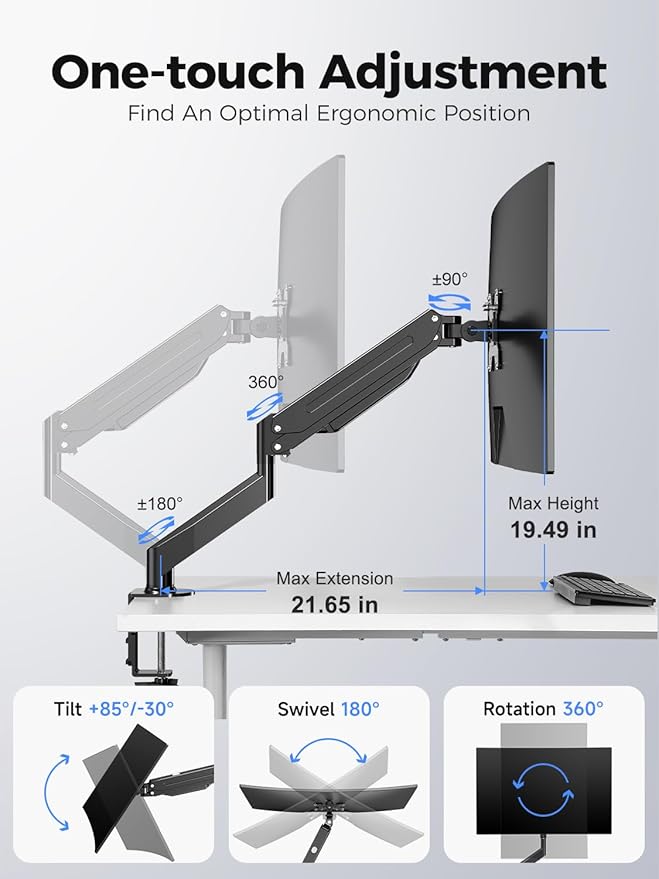 Suptek Single Monitor Mount,Adjustable Gas Spring Monitor Arm Desk Mount Stand Fits 17 20 22 23 24 26 27 32 33 35 36 inch,Holds up to 25 lbs, Black(MD9)