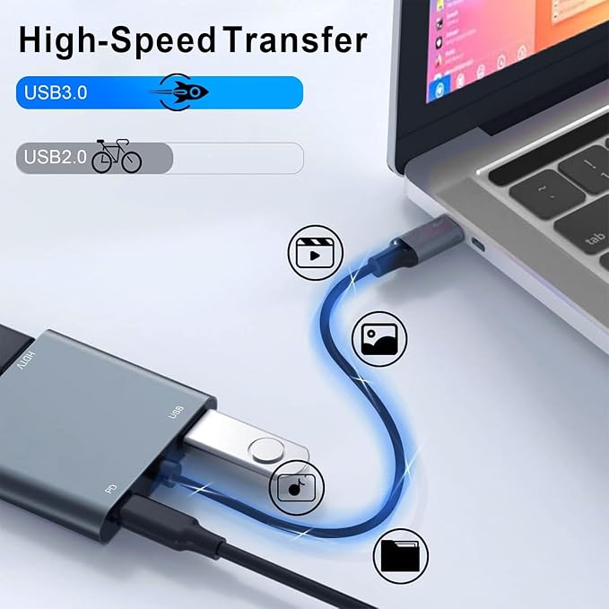 USB C to Dual HDMI Adapter, 4K@60Hz HDMI Splitter for Dual Monitors with USB 3.0, 100W PD Charging, HDMI Splitter Extended Display for MacBook Air/Pro, Dell XPS, HP, Surface, Chromebook