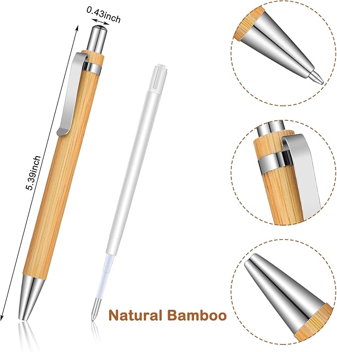 Outus 12 Pieces Bamboo Wooden Retractable Ballpoint Pen Black Ink 1 mm Pens Refills Products Set for Gifts Writing Office School Student Supplies