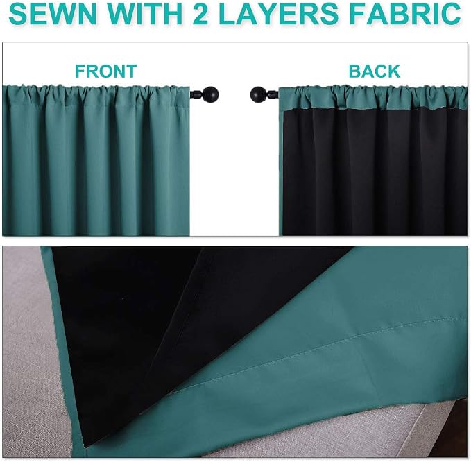 NICETOWN 100% Blackout Curtain Panels, Thermal Black Liner Curtains for Nursery Room, Noise Reducing and Cold Blocking Drapes for Windows (Set of 2, Sea Teal, 42 inches Wide by 63 inches Long)