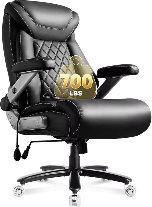 700lbs Big and Tall Office Chair, Ergonomic Heavy Duty Executive Cloth Office Chair with 5D Flip Arms & Adjustable Lumbar Support & Dual Rubber Wheel, Large Thick Padded Extra Wide Seat, Black