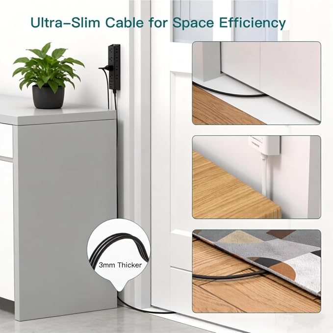 Addtam Power Strip Surge Protector with 12 Outlets, Flat Plug Extension Cord 6FT, Ultra Thin Wall Plug, 3-Side Wide Spaced Outlet Extender, Wall Mount Desk Charging Station for Home Office Garage