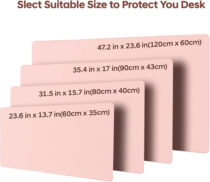 Leather Desk Pad Protector, Office Desk Mat, Large Mouse Pad, Non-Slip PU Leather Desk Blotter, Waterproof Computer Desk Writing Pad for Office and Home (Light Pink, 23.6" x 13.7")