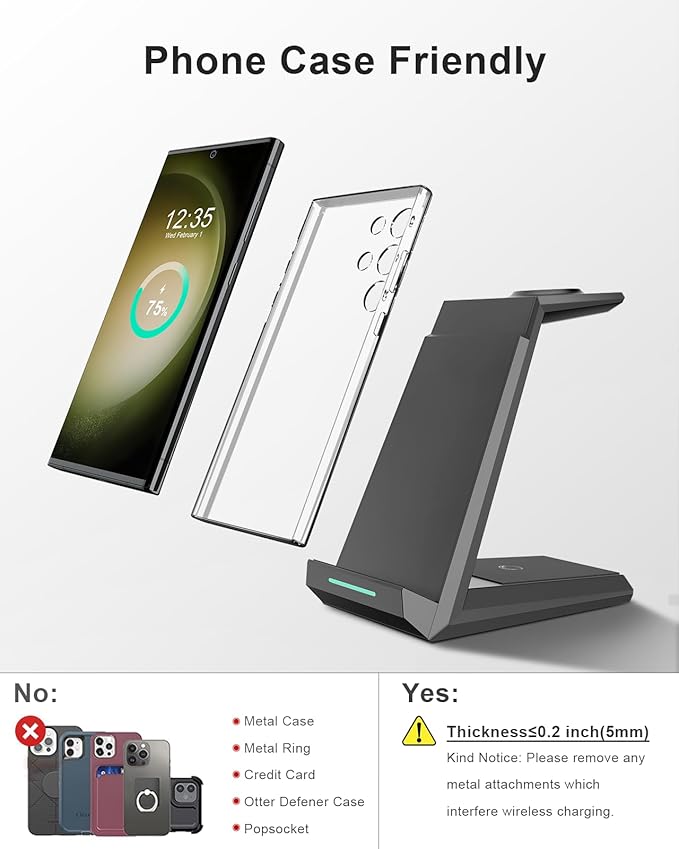 Wireless Charger for Samsung, ADADPU 3 in 1 Charging Station for Multi Devices Fast Charger Stand Dock for Galaxy S25 S24 S23 S22 S21,Galaxy Watch 7/6/5/4/3/Pro,Galaxy Buds(with 5ft Cable & Adapter)