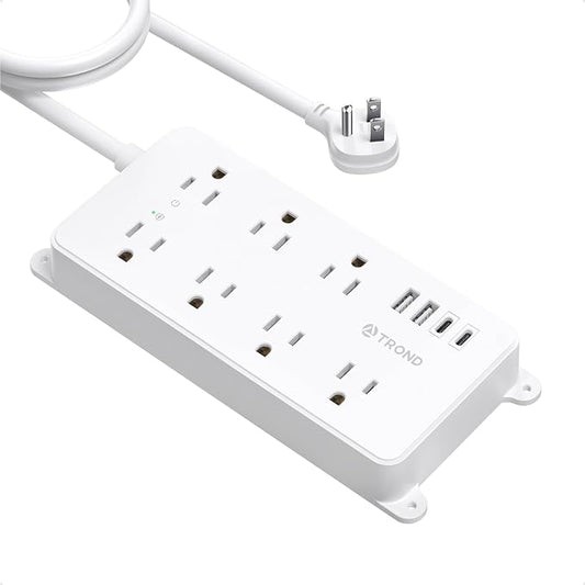 TROND Surge Protector Power Strip 10ft, ETL Listed, Flat Plug Long Extension Cord with 2 USB A and 2 USB C, 7 Widely-Spaced Outlets, Wall Mountable, 1700 Joules, White