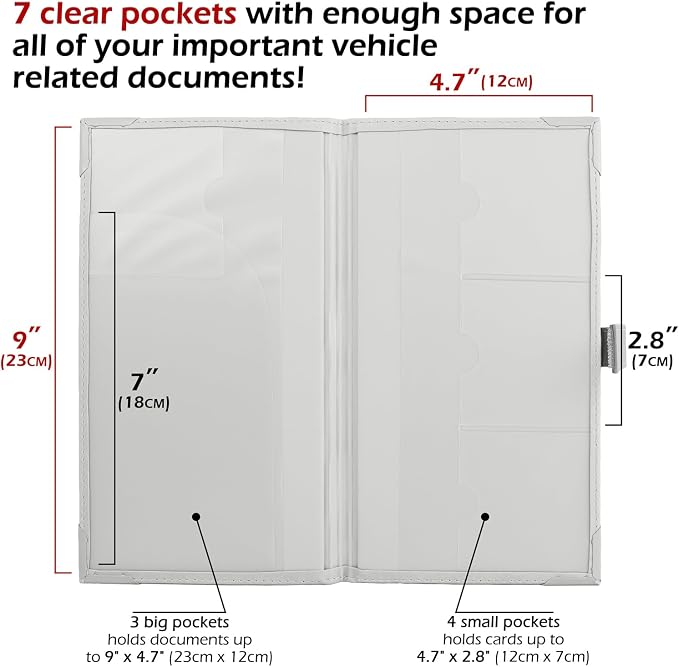 Auto Insurance and Registration Card Holder - Vehicle Glove Box Document Organizer - Car Essential Paperwork Holder for DMV, AAA, Contact Information Cards - Premium PU Leather Wallet Case - White
