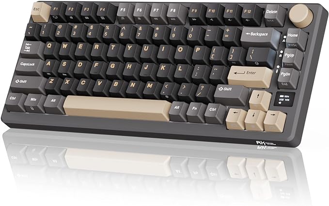 RK ROYAL KLUDGE M75 Wireless Mechanical Keyboard 2.4Ghz/BT5.1/USB-C Gaming Keyboard 75% Layout 81 Keys Gasket Mount with OLED Display & Knob RGB Backlight Hot-Swappable Pale Green Switch, Grey