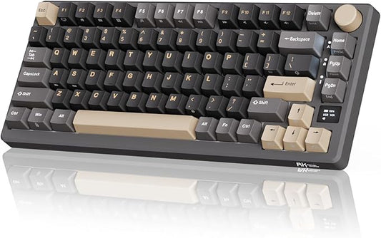 RK ROYAL KLUDGE M75 Wireless Mechanical Keyboard 2.4Ghz/BT5.1/USB-C Gaming Keyboard 75% Layout 81 Keys Gasket Mount with OLED Display & Knob RGB Backlight Hot-Swappable Light Switch, Grey