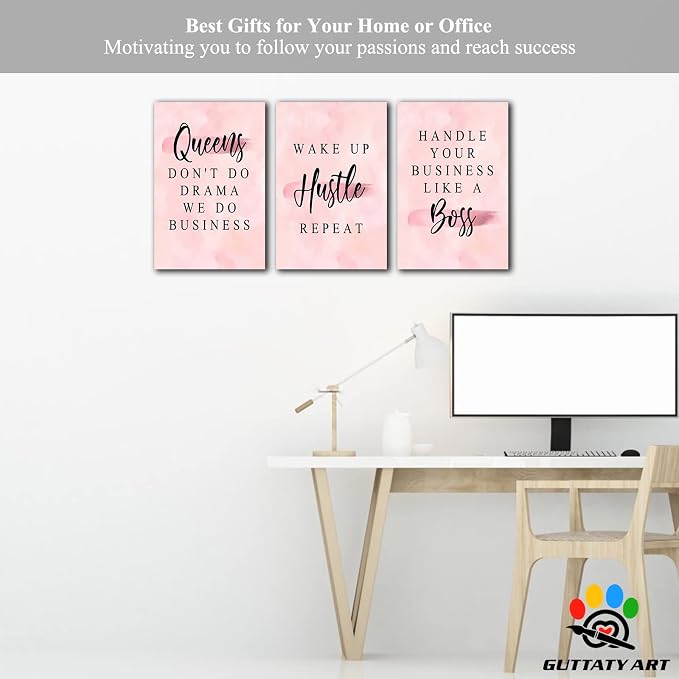 Office Wall Art-3 Panel Motivational Art, Inspirational Quotes Canvas for Home Office Wall Decor, Positive Quote Art, Entrepreneur Words Poster Frame 12'x24'x3Pcs