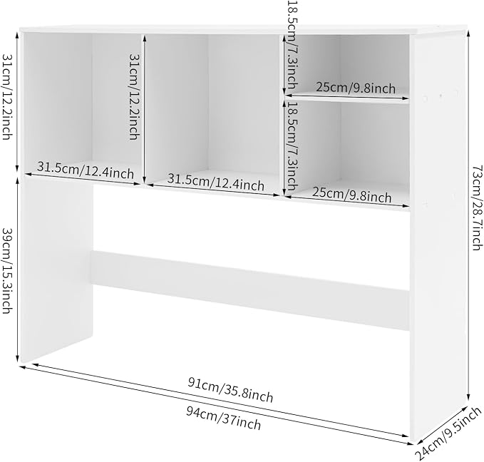 Two-Tier Desk Bookshelf Organizer Office Desk Bookshelf Holder with Four Storage Compartments White Color