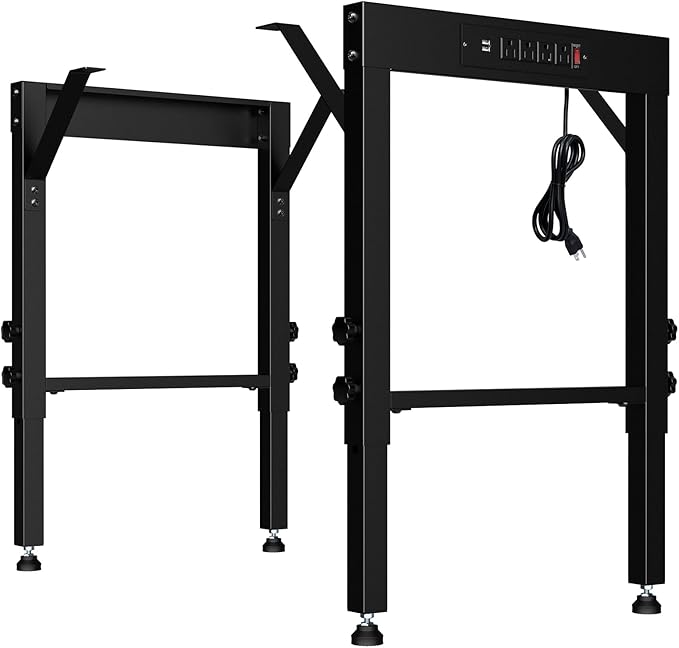 Heavy Duty Adjustable Workbench Legs with Rubber Pads, Set of 4 Height Adjustable 25.6" to 33.8" Table Legs for DIY Computer Desk, 19.6" Depth Workbench Frame Kit for Industrial Furniture & Study Desk