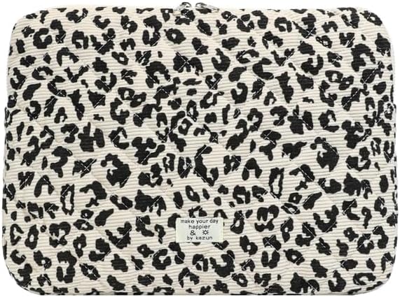 Leopard Puffy Laptop Sleeve 11,13,15 Inch Cheetah Print Quilted Laptop Case Protective Padded Computer Sleeve for MacBook