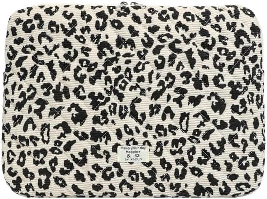 Leopard Puffy Laptop Sleeve 11,13,15 Inch Cheetah Print Quilted Laptop Case Protective Padded Computer Sleeve for MacBook
