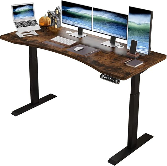 Dual Motor 63x30 Height Adjustable Electric Standing Desk,Height Stand Up Computer Desk,Sit and Stand Home Office Desk with Splice Board,(Rustic Brown Top, Black Frame)
