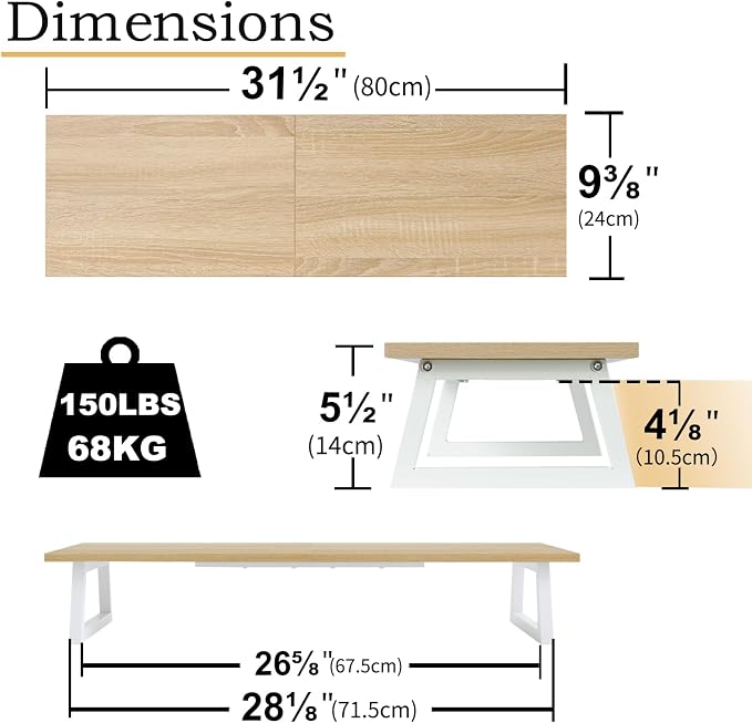 TEAMIX 31.5 inch Dual Monitor Stand Riser, Laptop/TV Stand, Desk Organizer | Long Stand Riser for 2 Monitors, Wood & Steel Computer Stand, Holds 150lbs, Keyboard & PS5 Storage, For Home Office & Gaming