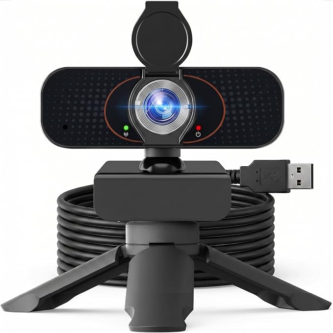 1080P USB Webcam for PC with Microphone Privacy Cover & Tripod | Plug and Play, No drivers; Clear Video Auto Lighting; Noise Canceling Audio; Universal Clamp Mount; Works with Zoom and Teams
