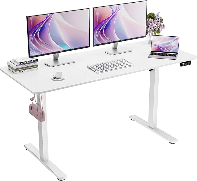 ERGOMAKER 55"x24" Standing Desk, Height Adjustable Sit-Stand Office, White | Electric Adjustable Standing Desk, Sit to Stand Computer Office Desk with Splice Board, Memory Preset, Lifts 28.7''-46.5"