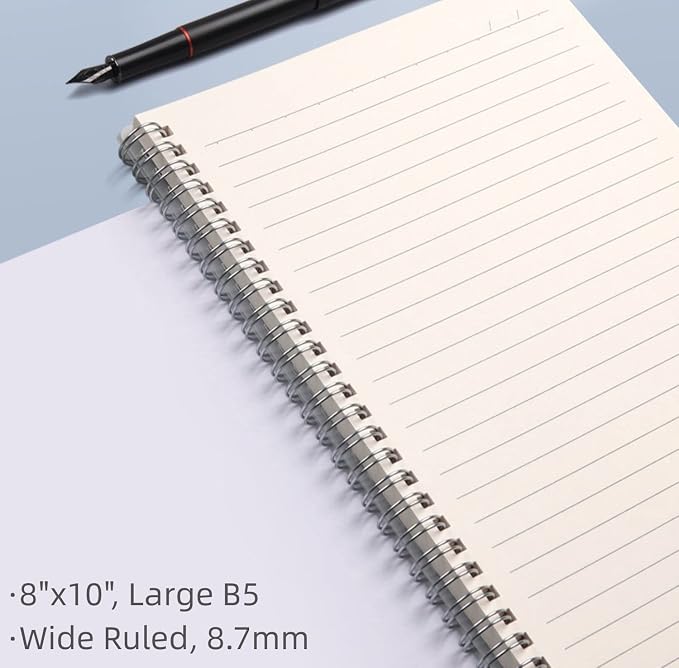 Spiral Notebook, Wide Ruled Notebook Journal, 4 Pack B5 Lined Notebooks for Work, School, Notes Taking , 8" x 10" Large Subject Notebook, 560 Thick Paper, 24pcs Index Tabs, Assorted Pastel Notebook