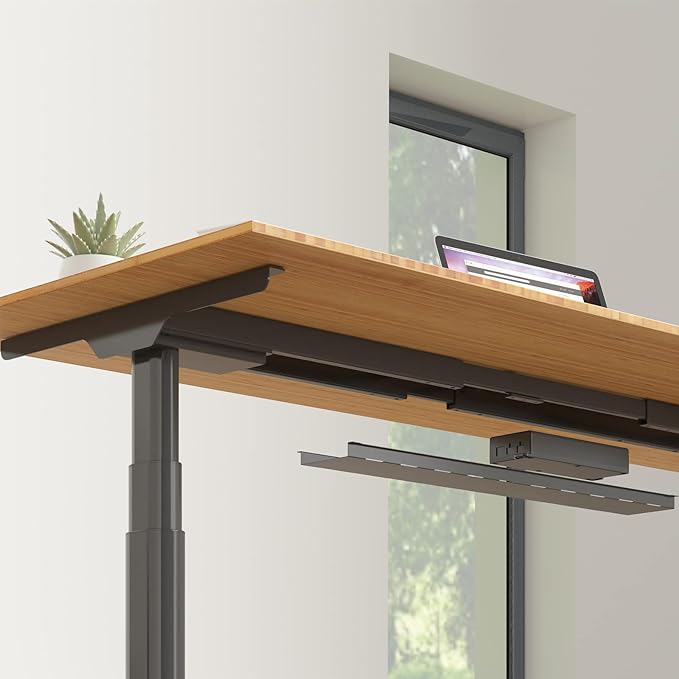 FLEXISPOT E6 Pro Oval Leg Dual Motor 3 Stages Bamboo Electric Standing Desk 78x30 Inch Whole-Piece Board Height Adjustable Electric Sit Stand Up Desk (Black Frame + Bamboo Curved Desktop)