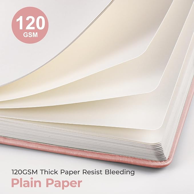 AHGXG Blank Journal Notebook, 160 Pages, A5 Medium Size (5.7'' x 8.3''), 120 GSM Thick Paper, Leather Hardcover, for Sketching, Drawing, Painting (Rose Gold)