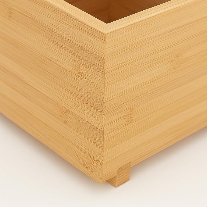 SKYREN Bamboo Desk Organizer – 7" x 3.5" x 4.2" Zen-Style Desktop Organizer for Office, Home & Study – Natural Wood Finish, Eco-Conscious Workspace Storage Solution